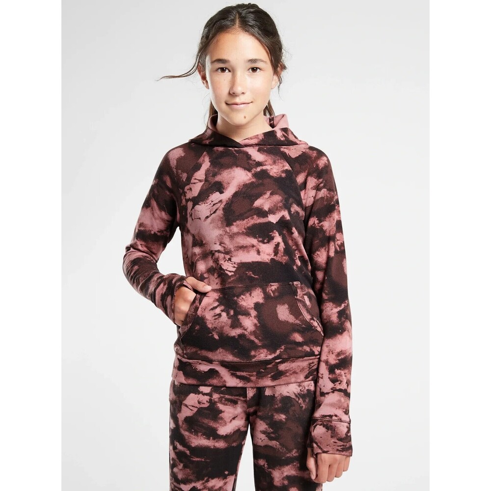 ATHLETA GIRL In Your Element 2.0 Pink Maroon Tie Dye Hoodie Sweater Size L (12)